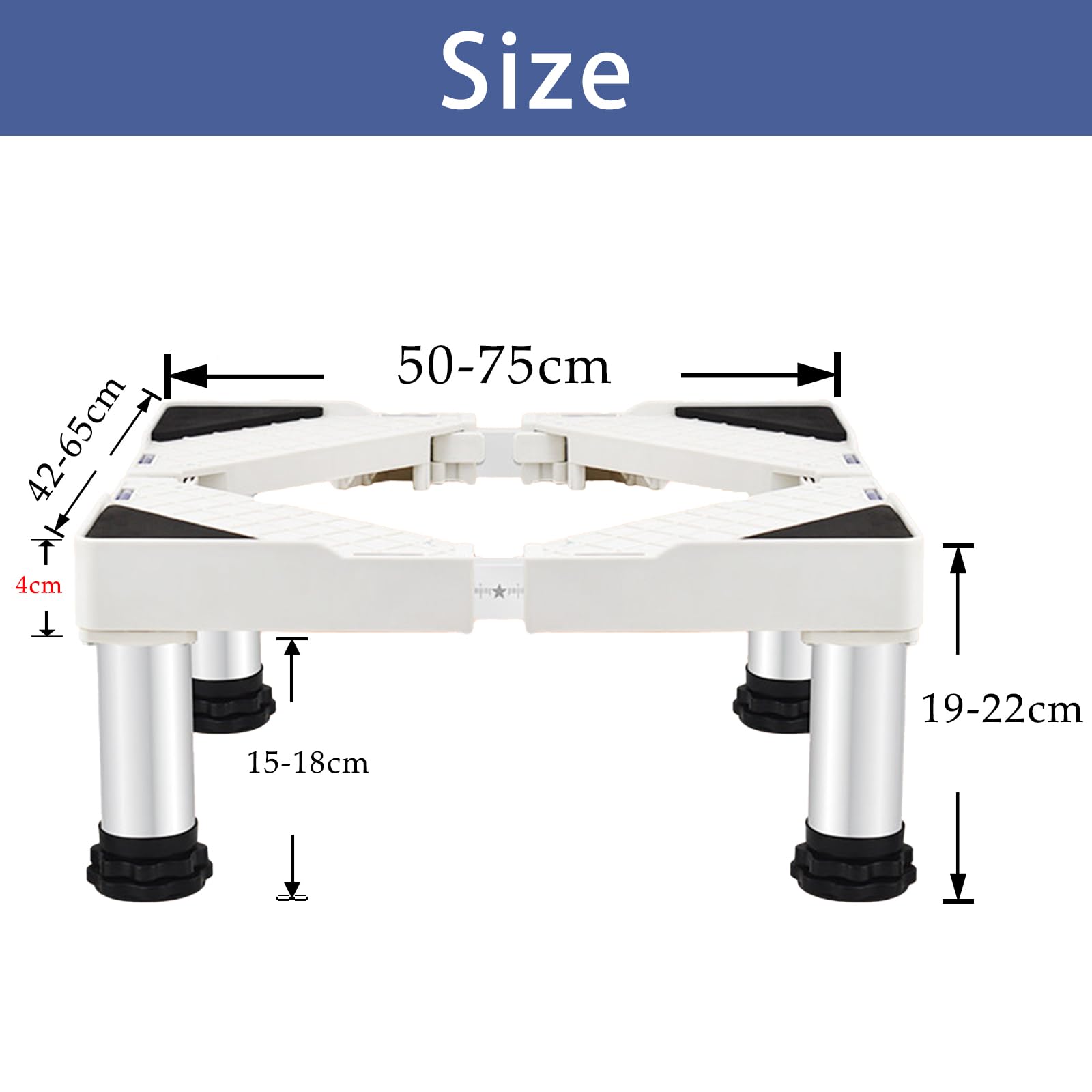 Blanco Antivibración Base de Lavadora Base Elevador Lavadora con 4 Pies de Acero Inoxidable Soporte para Lavavajillas Congelador Frigorífico Secadora Armario (Regulable: 19-22cm)