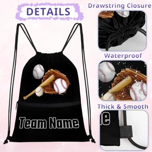 Custom Drawstring Bags Baseball, Customized Your Own Colorful Name Bags Customized Gift Sports Travel Gym Dance Drawstring Bag, Black3