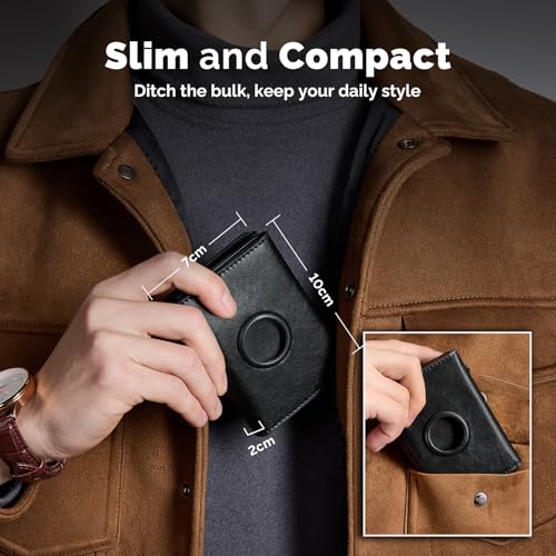 YESIIW Airtag Wallet with Large Capacity - Pop up Mens Smart Wallet Card Holder for 9-11 Card Capacity | ID Window | Cash Slot | Coin Pocket - Wallet with Airtag Holder - RFID Blocking (Black)4