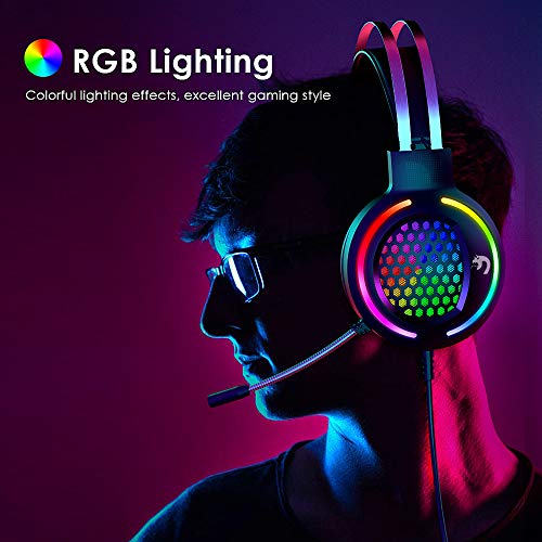 Gaming Headset, 3,5 mm bedrade over-head ruisonderdrukkende hoofdtelefoon met RGB Chroma Backlit, Stereo Surround Sound, 360 ° Rotatie microfoon met volumeregeling voor PS4/Xbox één/Mac/PC (roze) - Afbeelding 4