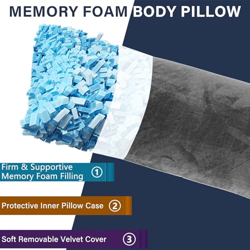 Body Pillow, Memory Foam Body Pillows for Adults Sleeping, Long Pillow for Bed, Big Large Firm Full Body Pillow for Side Sleeper, 20x54 Inch, Light Grey