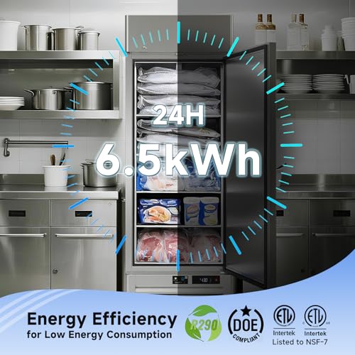 Image of VEECOOL 27 inch WiFi Enabled Commercial Freezer Upright with App Control, 23 cu.ft. Stainless Steel Single Door Reach-in Freezer with 4 Shelves, Right Hinged Door, Auto Defrost, ETL&ETL Sanitation