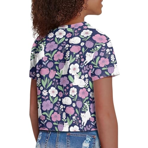 Image of Girls Fashion Crewneck Tee Shirts Casual Short Sleeve Crop Top Summer Outfits 5-14 Year
