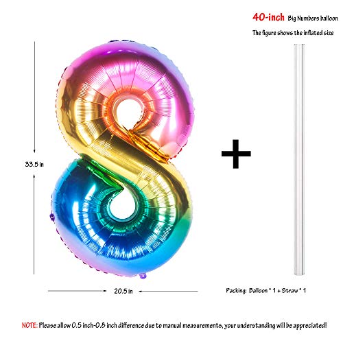 Image of 40 Inch Rainbow Digit Helium Foil Birthday Party Balloons (Dark Rainbow 8)