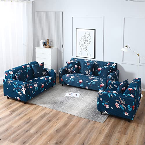 Image of HOKIPO Polyester Stretchable Cushion Cover 16x16, Pack of 4 (AR-4098-D2*4, 40 cm, 0.5 cm, Blue)