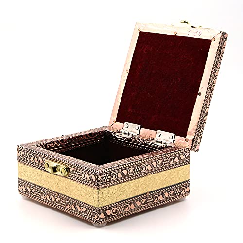 macsen Jewellery Box Wooden Storage Organizer Anniversary Gift Wedding Gift Vanity Box Bangle Earrings Necklace Multi-Purpose use for Women (1 Section, Golden+Copper, 4in x 4in x 2.5in)