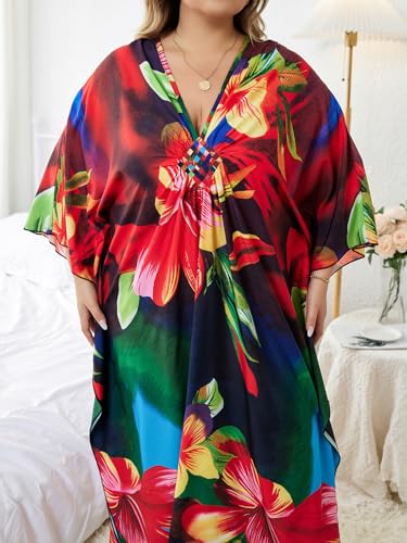 Image of sunforyou Kaftan Dresses for Women Stylish Caftans Plus Size Beach Cover up Soft Loungewear