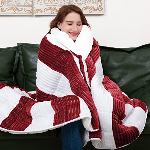 Image of Sherpa Weighted Blanket for Adults 15lbs, 48 inchx72 inch, Twin Full Size Fuzzy Heavy Throw Blanket for 140-160lbs, Microfiber Soft Thick Big Blankets Weighted Comforter Breathable Gift for Sleeping, Red