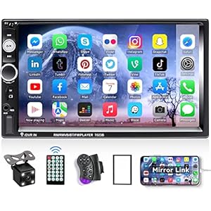 CAMECHO 7″ Double Din Car Stereo Audio Bluetooth MP5 Player USB FM Multimedia Radio+ 4 LED Mini Backup Camera with Steering Wheel Remote Support Mobile Phone Synchronization (Used in Android/iOS)