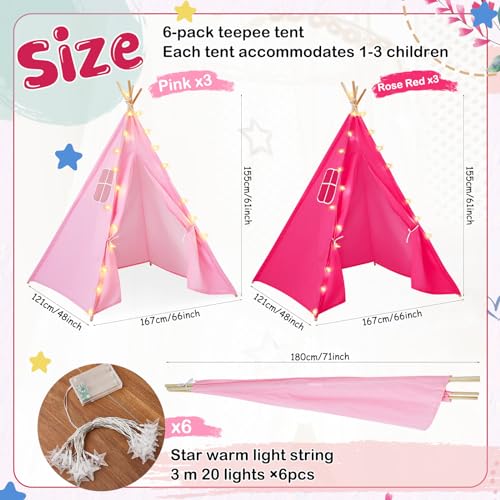 Woanger YX-WOANGER-3276 6 Set Teepee Tent For Kids With 10Ft Light String Set Foldable Play Tent Cotton Canvas Child Tent Led Star Lights For Indoor Outdoor Playhouse Toddler Girls Boys House Room  thumb #1