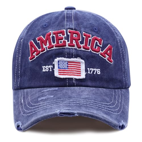 Image of USA American Flag Hat for Men Women Patriotic Fourth of July Baseball Cap Adjustable Dark Blue