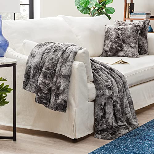 Chanasya Premium Wolf Throw Blanket & Pillow Cover - Minky Faux Fur & Fuzzy Sherpa Throw (50" x 65”) & 2 Pillow Covers (18" x 18”) - 3-Piece Set, Gray