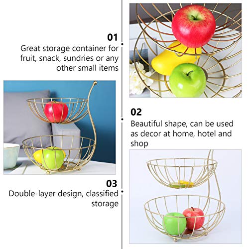 Cabilock – Cesta de armazenamento de frutas de metal com duas camadas para mesa de frutas, suporte p