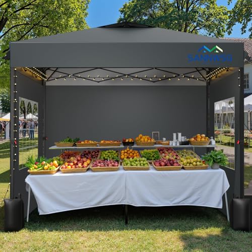 12X12 Pop Up Canopy Tent with 3 Sidewalls Easy Up Canopy Commercial Instant Shelter Heavy Duty One Person Set Up Event Tent Grey