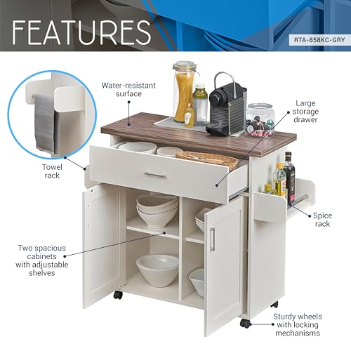 Deluxe-Mobile-Kitchen-Island-Cart-with-Water-Resistant-Top-and-Storage-Cabinets-with-Adjustable-Shelves–Coffee-Bar-or-Kitchen-Cart-with-Towel-Rack-and-Spice-Rack-and-Locking-Wheels Deluxe Mobile Kitchen Island Cart with Water Resistant Top and Storage Cabinets with Adjustable Shelves–Coffee Bar or Kitchen Cart with Towel Rack and Spice Rack and Locking Wheels