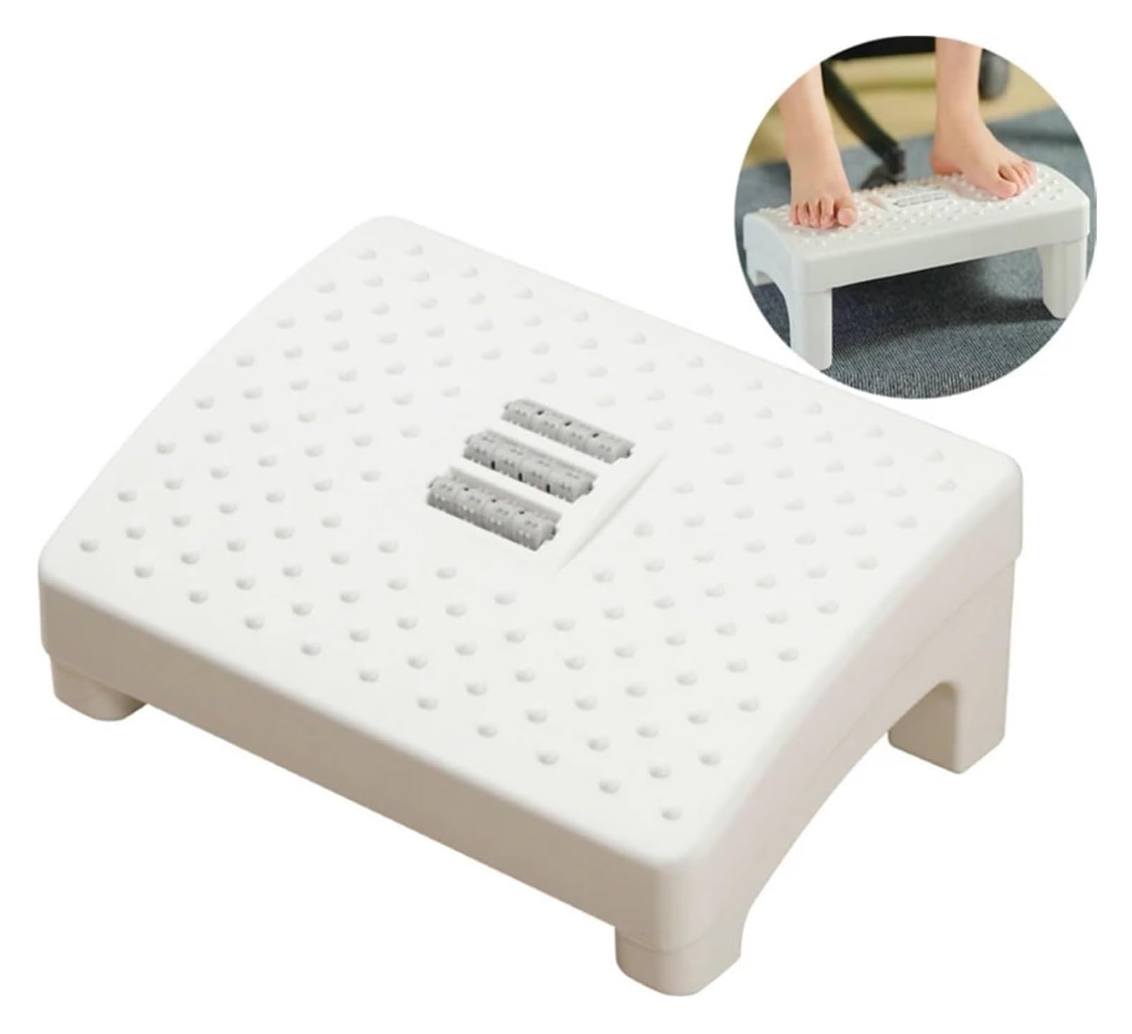 Poggiapiedi da scrivania per ufficio, Poggiapiedi da scrivania, regolabile, rulli massaggianti, multiplo, 15,74x10,43x5,9 pollici(White)