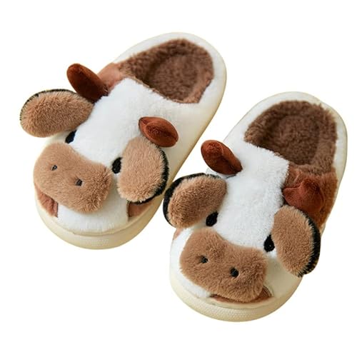MoneRffi Damen Kuh Hausschuhe Winter Plüsch Warme Kuschel Flauschige Cartoon Hausschuhe Lustige Kawaii Cow Pantoffeln Rutschfeste Cozy Kuh Schlappen Indoor für Herbst Winter(A-Kaffee,EU41-42) Cover