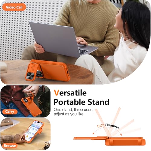 Image of Magnetic for iPhone 17 Case [Slide Camera Cover] [Compatible with Magsafe] [Kickstand] [Military Grade Protection] Shockproof Rugged Case for iPhone 17,Orange