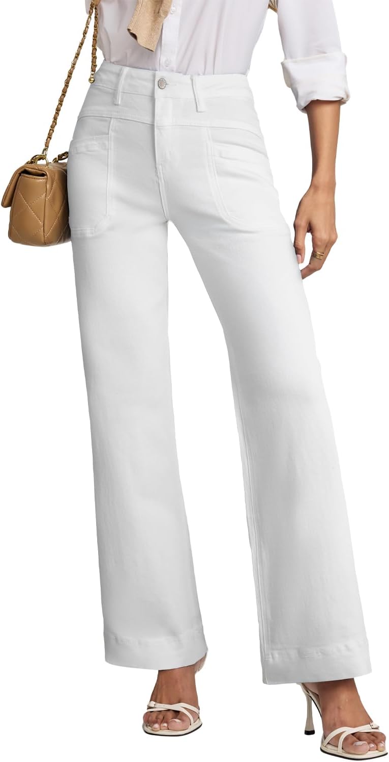 EVALESS Womens Jeans Wide Leg High Waisted Straight Bootcut Jeans Trendy Fall 2025 Zimbaplatinum Stretchy Denim Pants