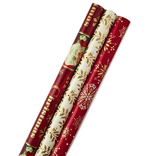 image for Hallmark Reversible Christmas Wrapping Paper Set with Ribbon and Gift 