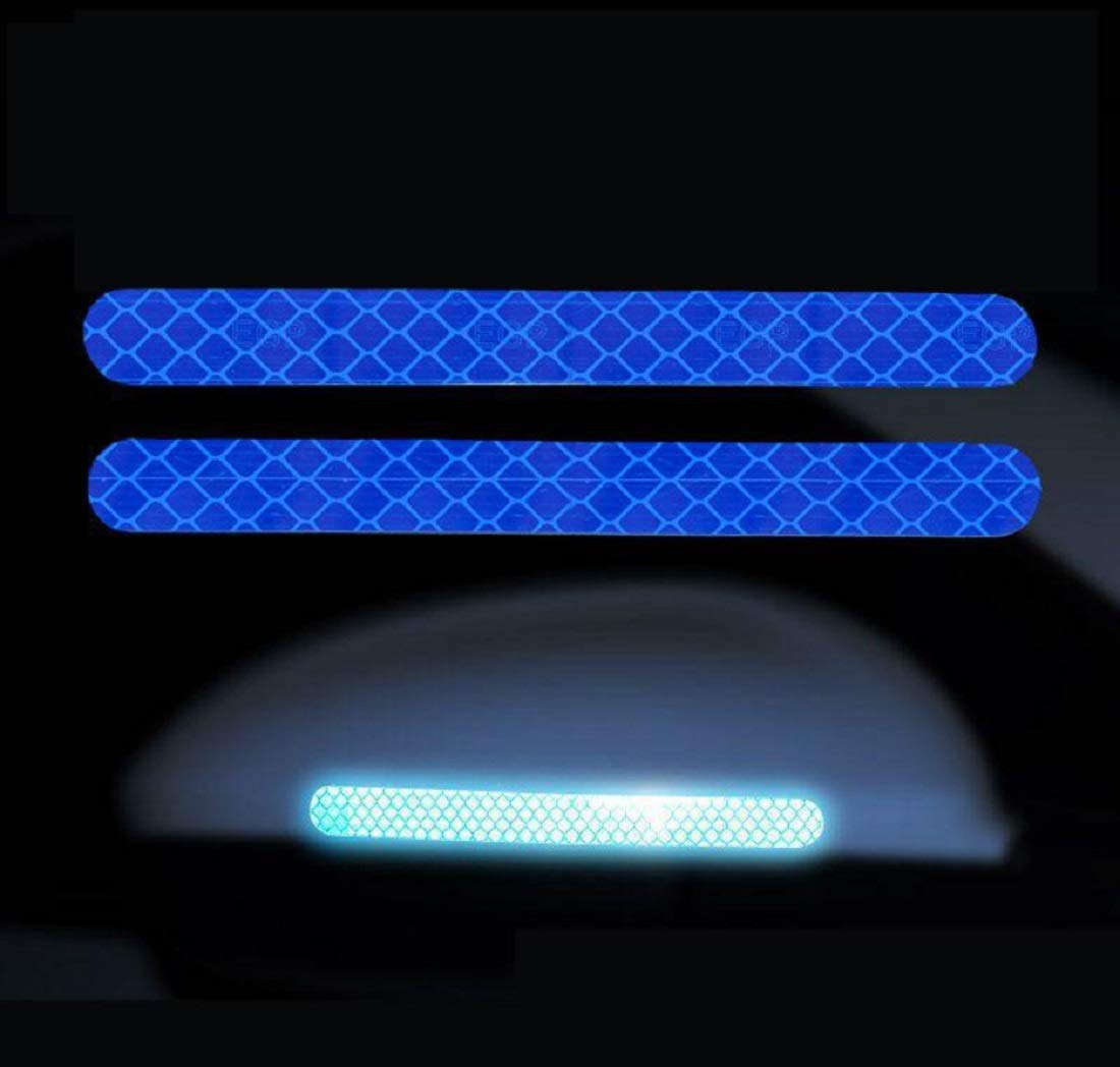 SE_HomeZ 2pcs Rearview Mirror Sticker, Automotive Reflective Stickers Mirror Protection Car Rear View Mirror Stickers Night Light Warning Strip(Blue) for Aria