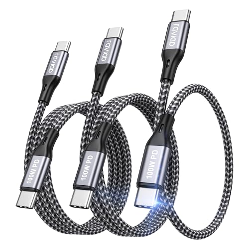 RAVIAD Cable USB C a USB C, 100W [3Pack 0.3+1M+2M] Cable Tipo C a Tipo C Carga Rápida PD 5A para iPhone 16/15, Samsung Galaxy S24/S23/S22/S21, MacBook, Pad Air, Google Pixel, Huawei P50 P40