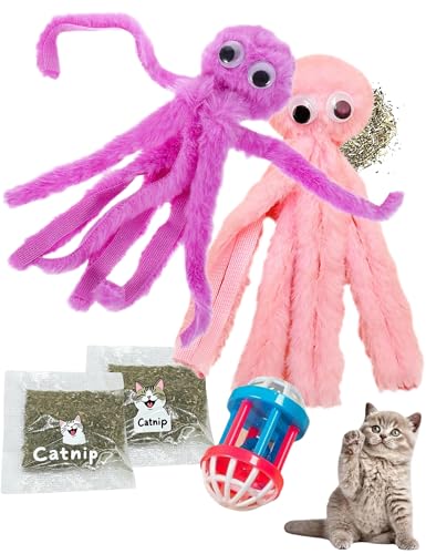 HEUHAI 5-Pack Octopus Catnip Toys for Kitten Playing, Wiggly Chase (1.5'' - 7.4'', Cat Toys Mega Set)