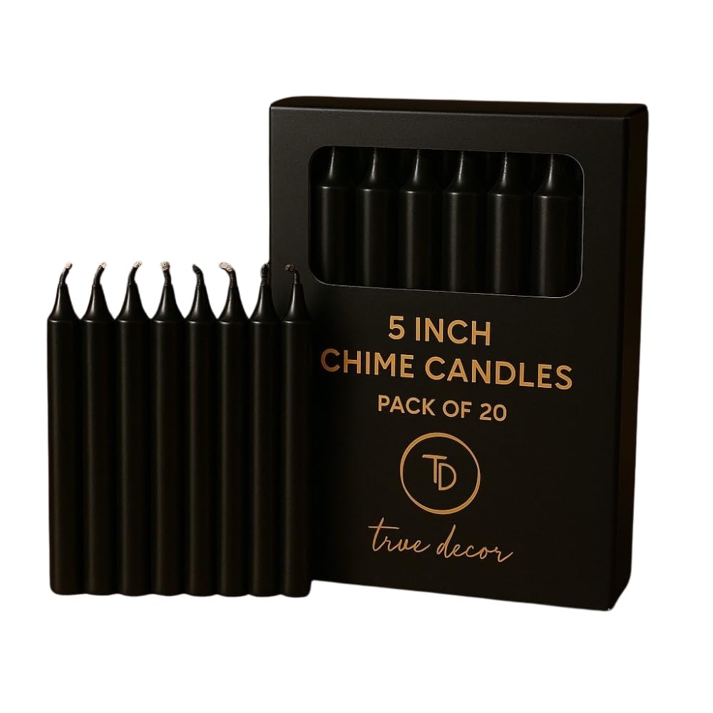 Wax 5" Black Pack Of 20 Chime/Spell/Mombati Unscented Candles || Black Candles For Protection Repelling Negative Energy || Burn Time 4 Hrs