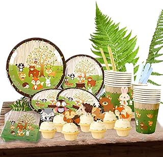 JeVenis Woodland Animals Party Plates Woodland Animals Birthday Party Supplies Woodland Animals Birthday Party Decoration