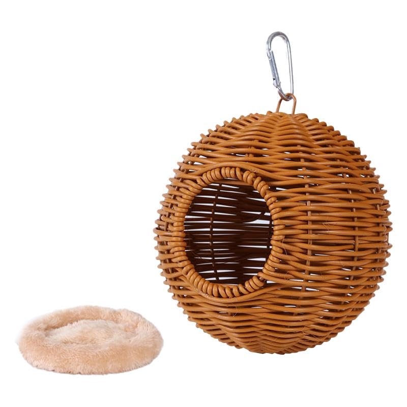Hand Woven Parrot House Finches Hut Swing Hanging Imitation Rattan Bird Nest Single Hole Khaki-image-34
