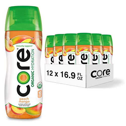 CORE Organic Hydration, Peach Mango, 16.9 Fl Oz (Pack of 12), Nutrient Enhanced Flavored Water with Immunity Support from Zinc, USDA Certified Organic