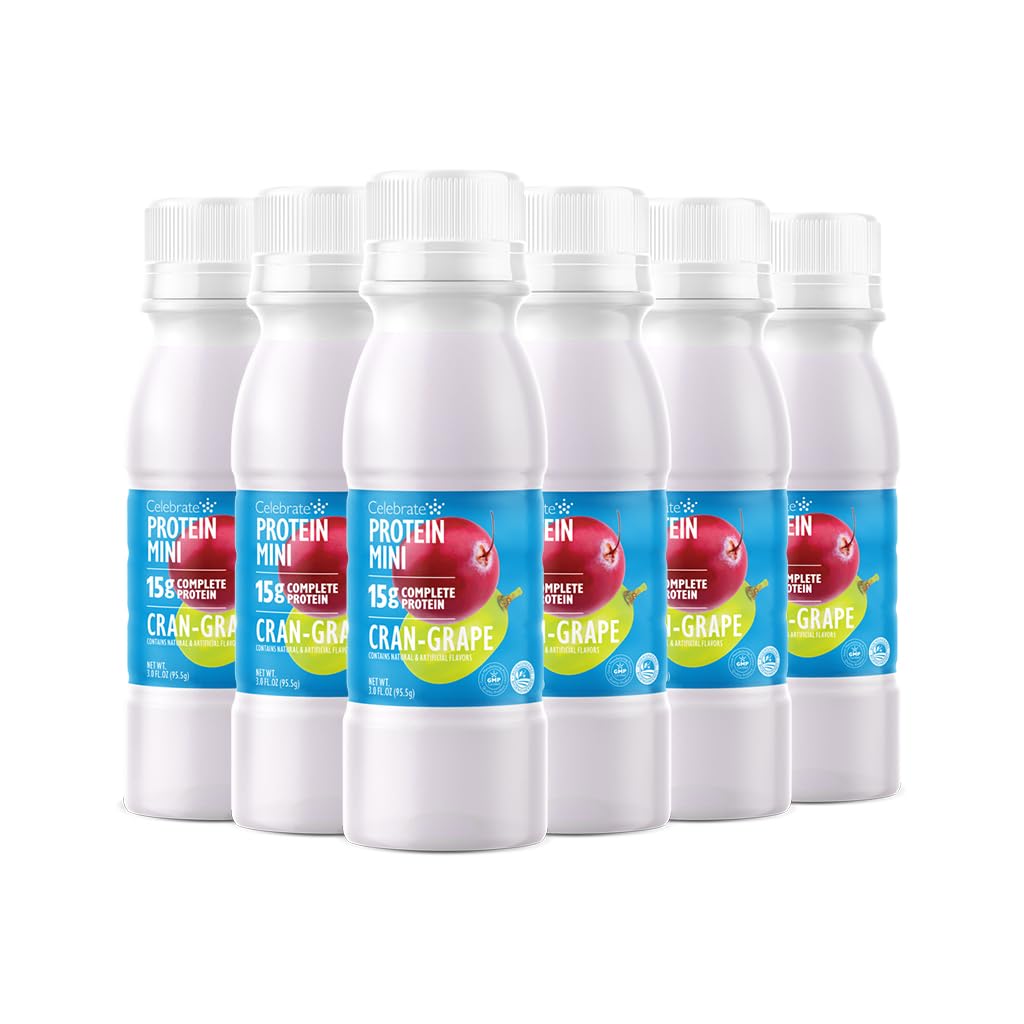 Celebrate Vitamins Mini Protein Drinks - Ready to Drink, 15g Complete Protein, BCAAs Amino Acids and Hydrolyzed Collagen - Zero Carbs, Gluten Free, Sugar Free, & Fat Free - CranGrape, 3 Fl Oz Each (6Pk)