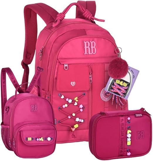 Kit Mochila Costas Rebecca Bonbon Beaded Fun Com Lancheira Estojo Box (Preto) (ROSA)