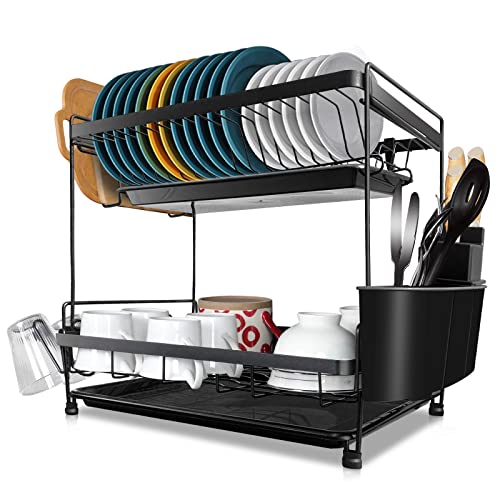Myiosus Abtropfgestell 2 Ebenen, Geschirrkorb mit Besteckkorb und...