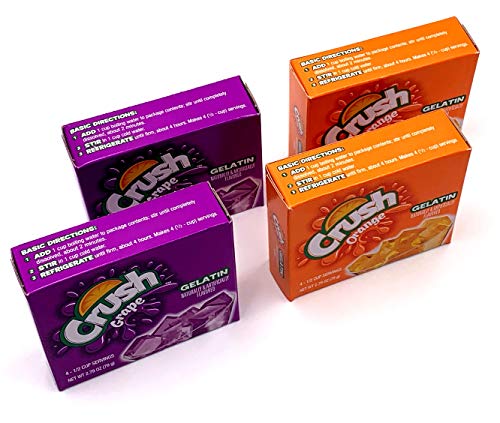 Crush Grape Gelatin and Orange Gelatin Bundle with Jello Shot Recipe Cards from Carefree Caribou! Includes Two (2) 2.79oz Boxes of Grape Crush Gelatin and Two (2) 2.79oz Boxes of Orange Crush Gelatin