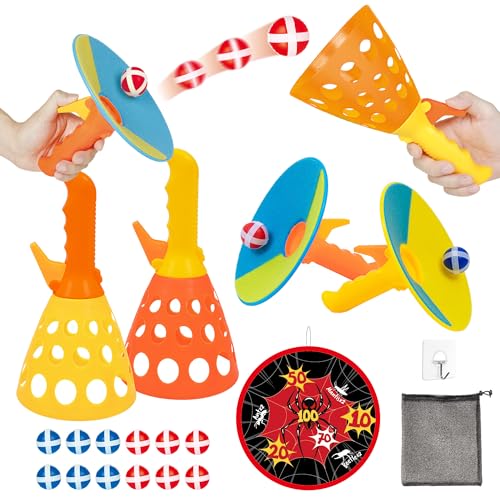 Spider-Web-Target-Pop-Pass-Catch-Ball-Game-Outdoor-Toys-for-Kids-with-4-Launchers-12-Sticky-Balls-Mesh-Bag-Fun-Indoor-Outdoor-Toss-Catch-Toy-Gifts-for-Boys-Girls-Ages-3-4-5-6-7-8