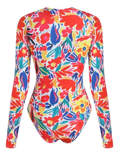 Image of ZAFUL Women's Long Sleeve Rash Guard Swimsuit One Piece Zipper Surfing Bathing Suit