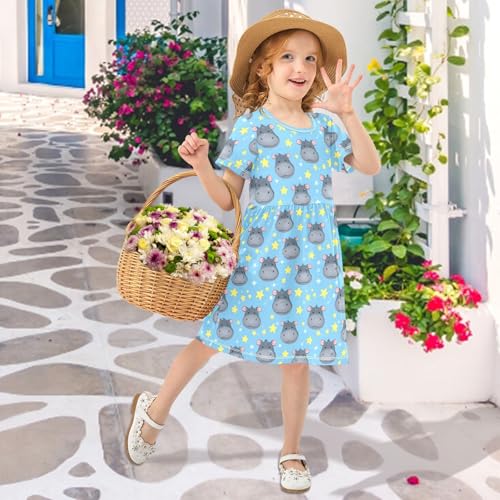 Toddler Girls Casual Dress Short Sleeve A-Line Cute Midi Dresses 2-8T4