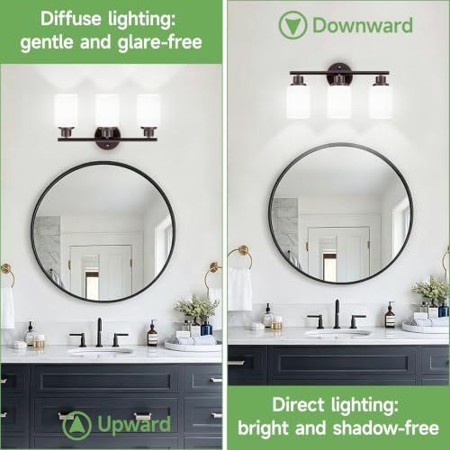 Image of 3-Light Bathroom Light Fixtures, Oil-Rubbed Bronze Gold Vanity Lights for Mirror with Textured Milky White Glass Shade, Modern Kitchen Light Fixtures Wall Sconce Light - E26