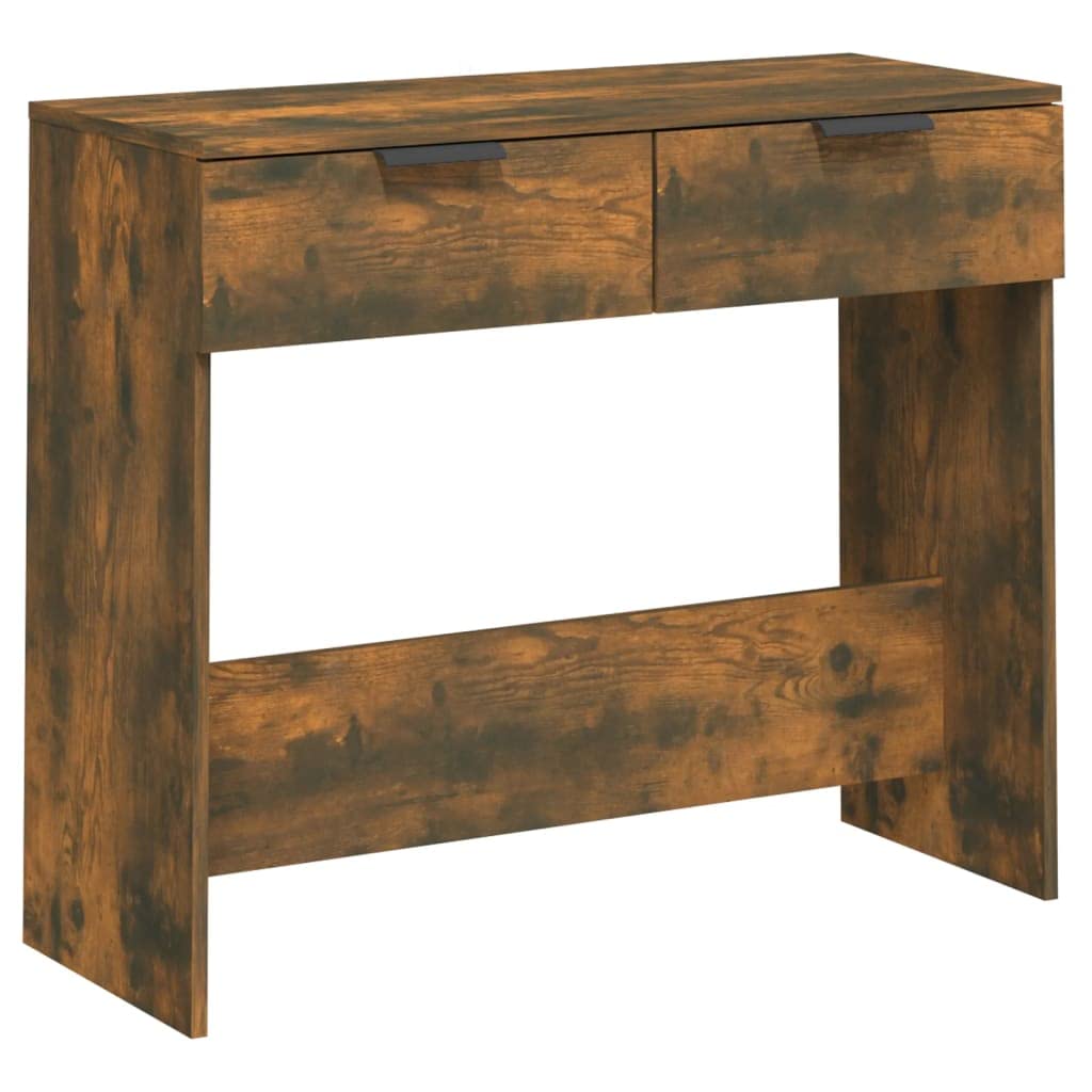 Mesa consola de roble ahumado 90 x 36 x 75 cm, material de madera con 2 cajones, espaciosa placa superior y soporte de pared para salón, entrada o pasillo, más estable