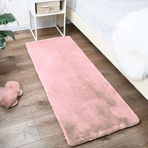 Image of Luxe Home Rabbit Fur Soild RunnerSuper Soft, Anti-Slip, Washable, Rectangle, for Livingroom Rug, in Bedroom Bedside Runner (Peach, 2x5 Feet)