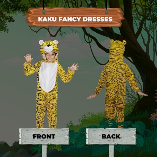 Image of Kaku Fancy Dresses Fleece Tiger Wild Animal Costume For Kids -Yellow, 5-6 Years|Animal Fancy Dress For Boys & Girls