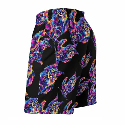 Neon-Colored Maine Coon Cat Portrait Men's Swim Trunks Quick Dry Beach Shorts Board Shorts Bathing Suits with Pockets4
