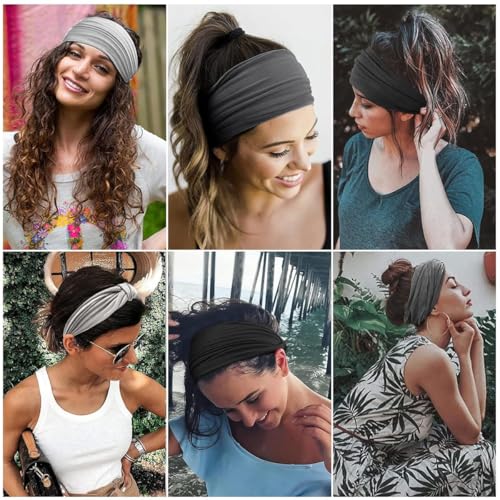Image of XFYT All Day Workout Gym Soft Hairbands for Men & Women | Wide Premium Absorbent Trendy Wide Premium Stretchable Sports Headband (Light Grey)