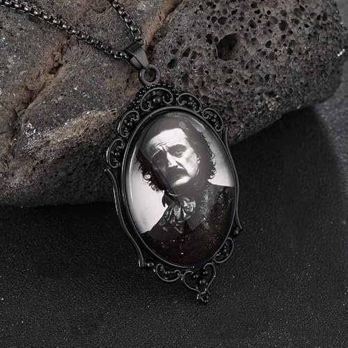 YWMAN 2Pcs Goth Edgar Allan Poe Necklace Set, Raven Cross/Black Cat Cameo Necklace, Gothic Literary Jewelry for Women, Halloween Jewelry for Book Lover & Dark Academia, Gothic Horror Reader's Gift2
