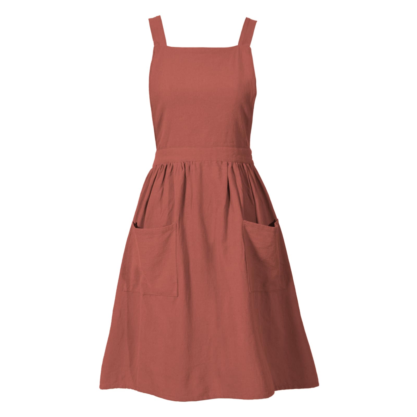 Cotton Linen Pinafore Apron Dress for Women with Pockets Cute Art Chef Aprons for Kitchen Baking Gardening Painting