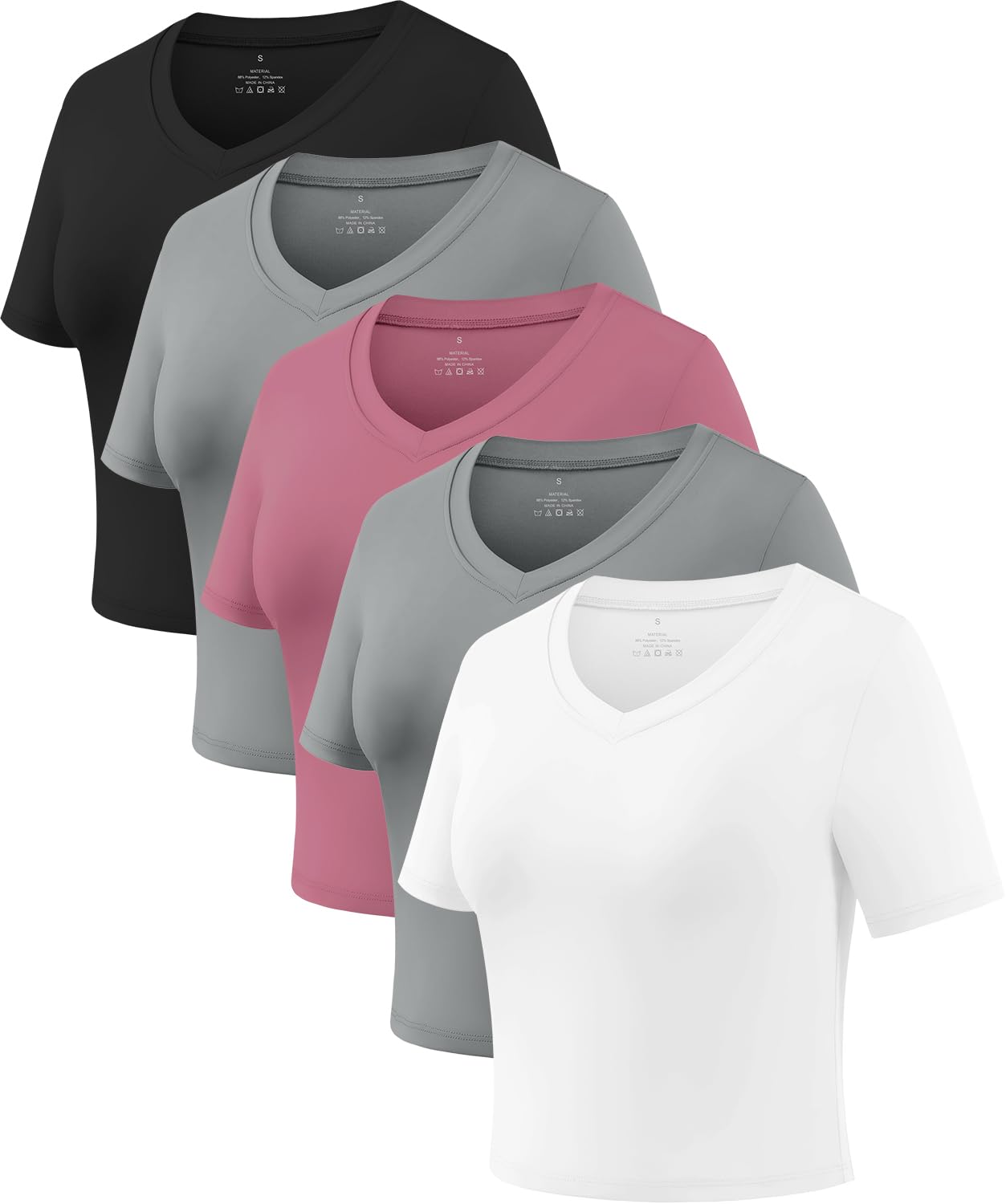 Xelky Women's Crop Dry Fit T-Shirt Workout Short Sleeve Solid Cropped Top V Neck Casual Fitted Yoga Tees