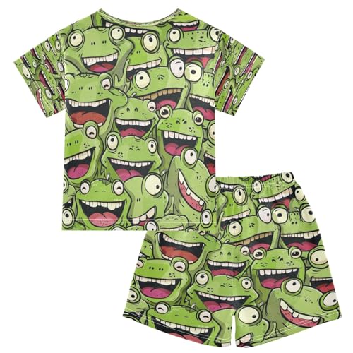 Astonishing Green Frog Kids Pjs Set Boys Girls Summer Short-Sleeve Sleepwear Pajamas 2PCS2