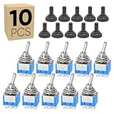 10-Pack Miniature Toggle Switch with Waterproof Cap MTS-202, ON/ON DPDT 6Pin 6mm/0.23' Heavy Duty 6A Mini Micro Rocker Switches for Auto Car Marine Boat