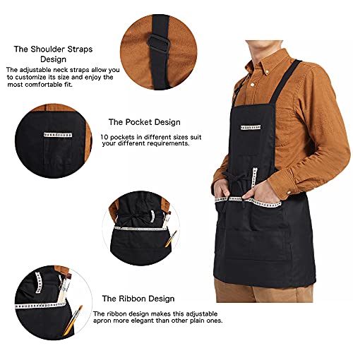FreeNFond Adjustable Artist Apron with Pockets for Women Men Canvas Painting Aprons for Arts Gardening Utility or Work - Image 4